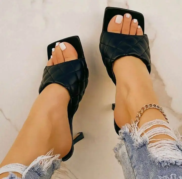 
Classic Stiletto Heel Ladies Sandals Individual Heels Square-Toe Solid Shoes Women 