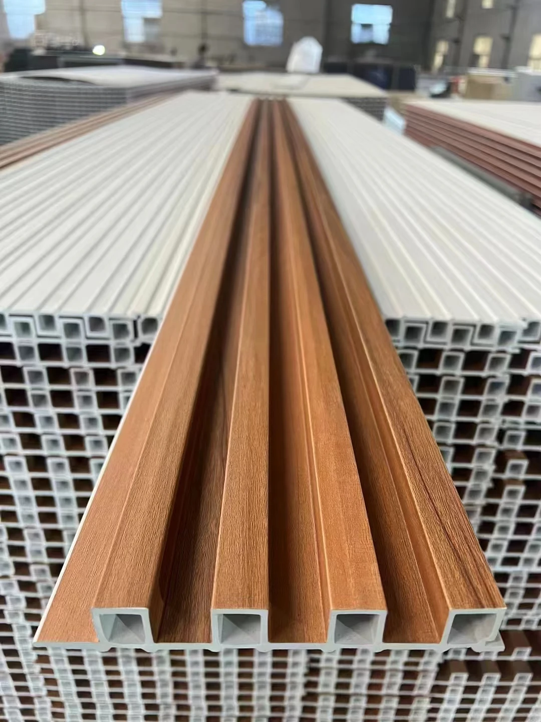 Indoor WPC Slat Partition Wall Eco-Friendly PVC Panels With Bamboo Fiber Louver Great Interior Cladding Panel