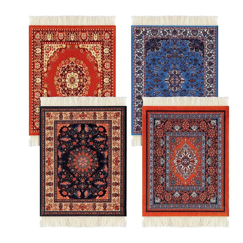 Persian style carpet tassel decorated mini carpet for mouse pad cup mat