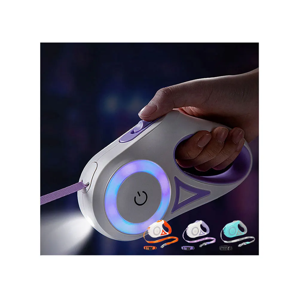 Custom color logo Amazon hot multicolor pet leash Durable automatic led pet dog puppy lead leash no led light portable