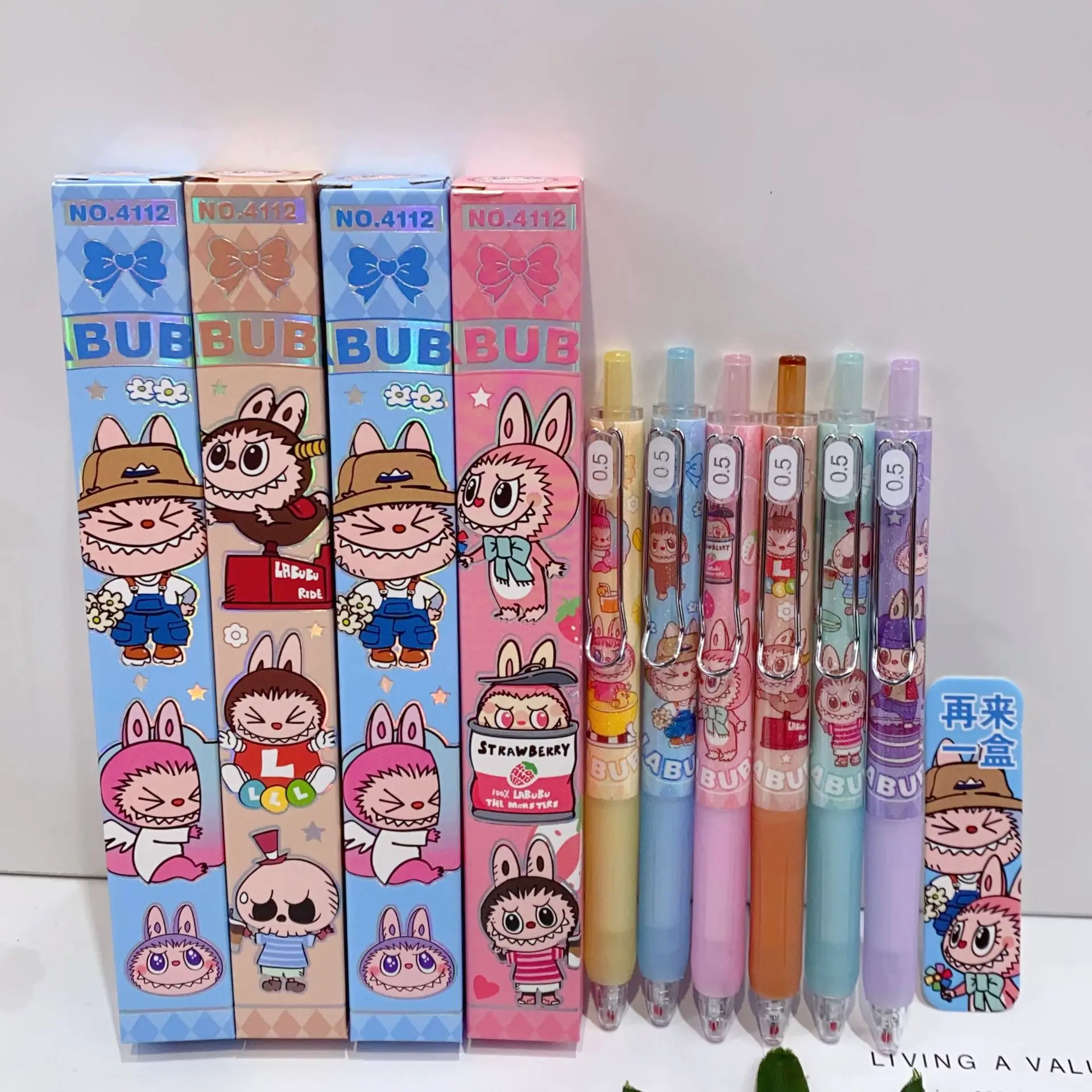 W-666 School Stationery Supplies Colorful Cute Neutral Pen 0.5mm Labubu Write Pen Office Black Press Signature Pen