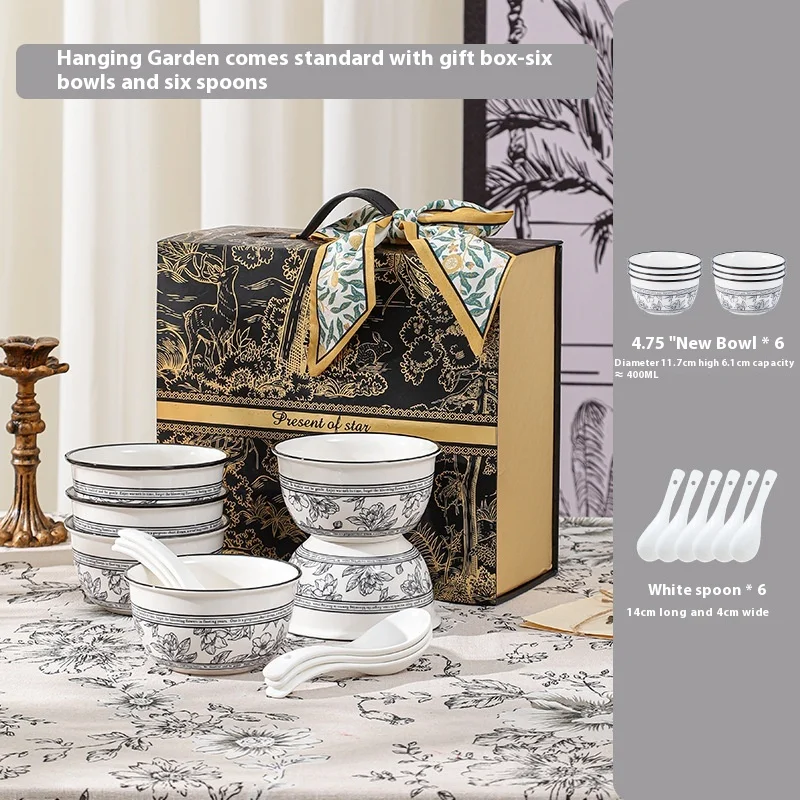 Green Rose Theme Festivalceramic dinnerware set  tableware coconut bowl  spoons plate business exquisite gift