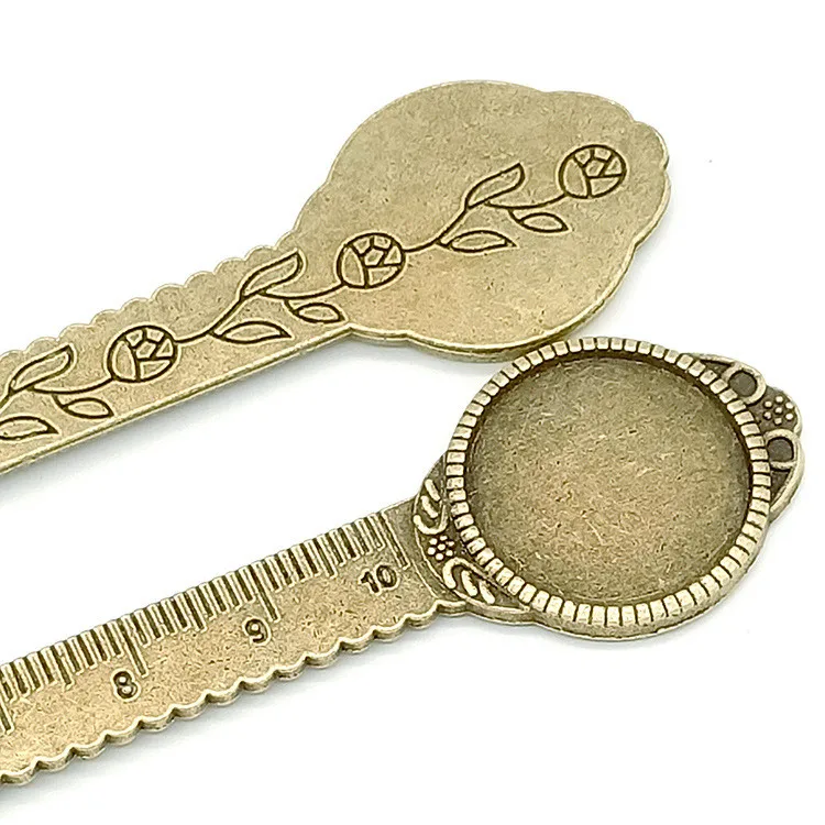 Antique Silver tone/Antique Bronze Classic Ruler Bookmark Pendant Charm   20mm Cabochon/Cameo Base Setting Tray Bezel