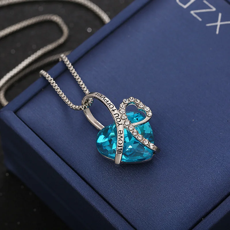  HOVANCI 2020 Newest Lover Jewelry Gift Ocean Heart Necklace Colorful Crystal Blue Gem