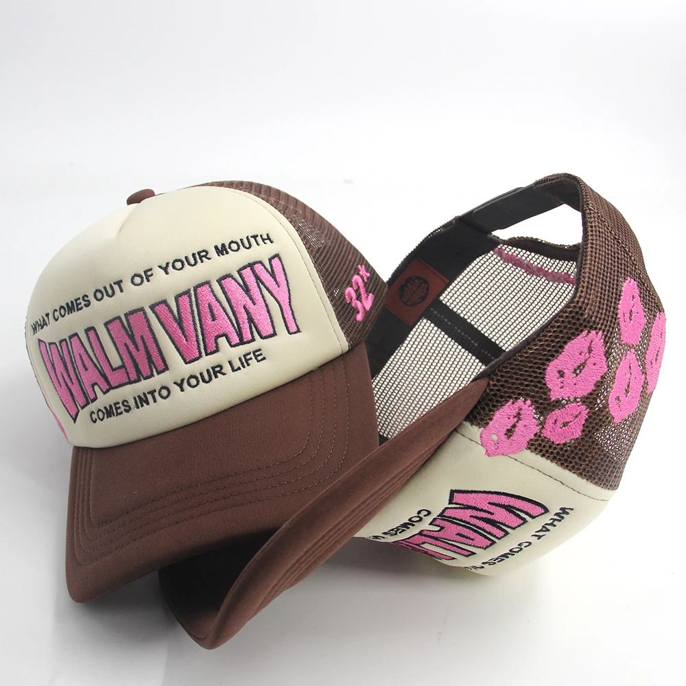 Oem Manufacture Low Moq Custom Flat Brim Embroidered Contrast Color Sport Trucker Cap Men Trucker Hat Mesh Baseball Cap