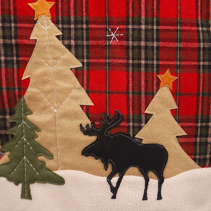 Wholesale red plaid tree pattern xmas chair cover polyester jacquard fabric christmas chair cover