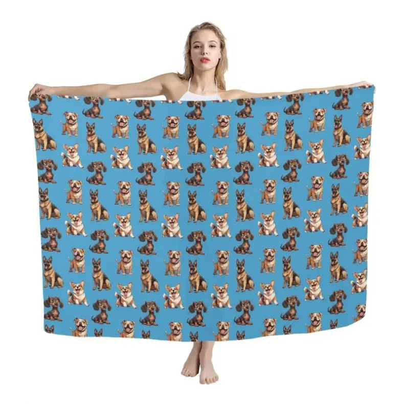 Custom Cute Dogs Printed Beach Towel Print on Demand Cartoon Animal Pattern Hawaiian Lavalava Sarong Sarongs With High Material