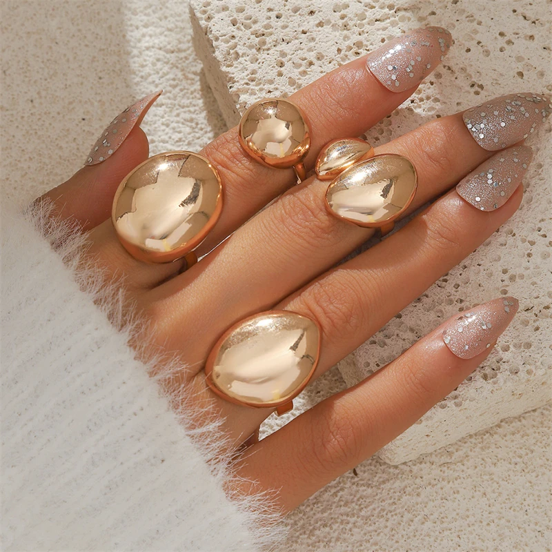 Fashion Punk Jewelry Exaggerated 18k Gold Plated Ring Set Big Thick Chunky Jewelry Rings for Women