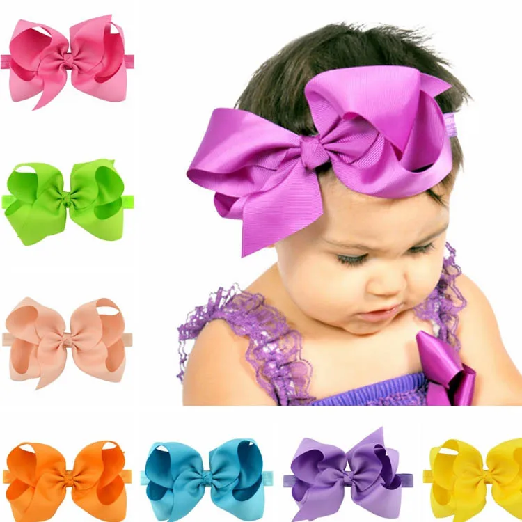 Handmade baby girls elastic ribbon headband 6 inch big bow hair band