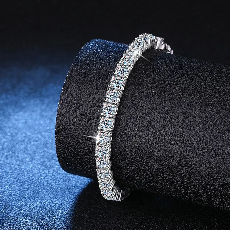 SMB06 рекламный браслет из муассанита желтое золото vvs moissanite Муассанит теннисная цепь 925 стерлингового серебра