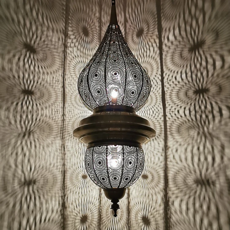 Modern Decorative Large Muslim Arabic Lamps Carved Moroccan Style Pierced Metal Pendant Lights Moroccan Hanging Lamp