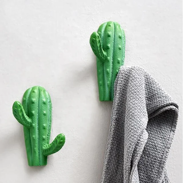 Nordic Style Cactus Design Sundries Storage Wall Resin Coat Hooks For Plants