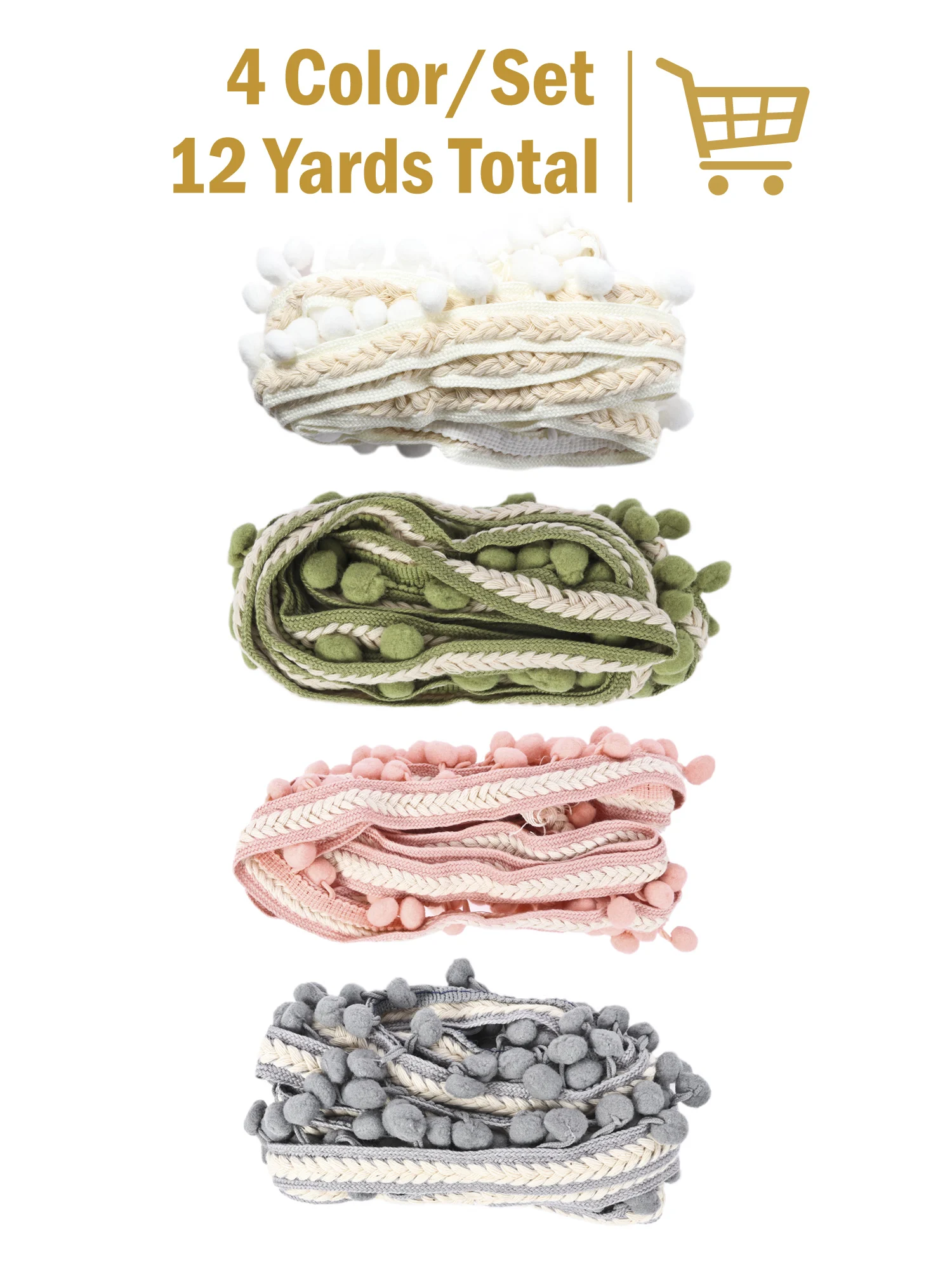 Multi Color Pompom Trim Roll Fringe Ribbon Pom Pom Ball String for DIY Home Curtain Clothes Pillow Decoration