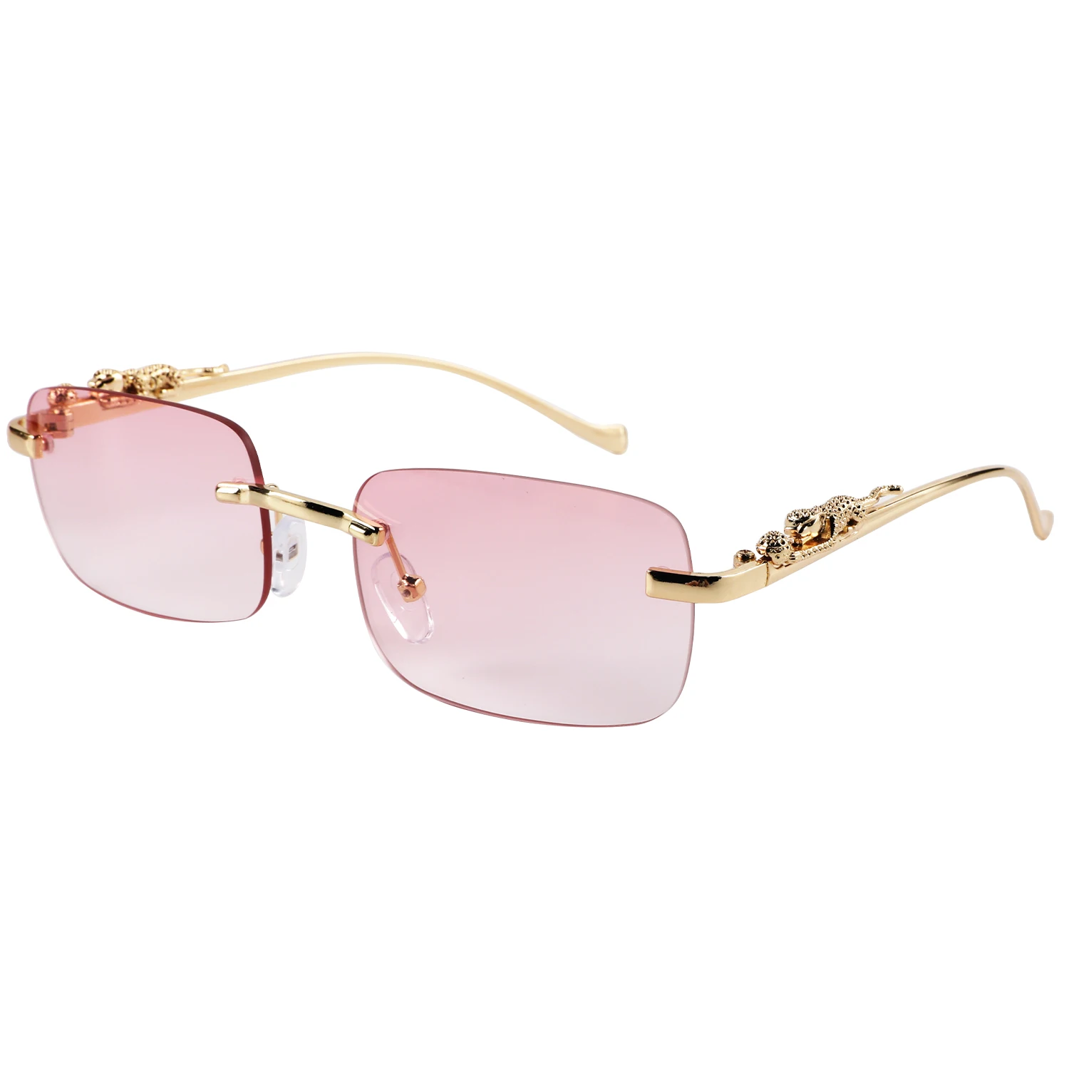 New Cheetah decorated rimless square sunglasses colored retro metal sunglasses cross border glasses for men and women