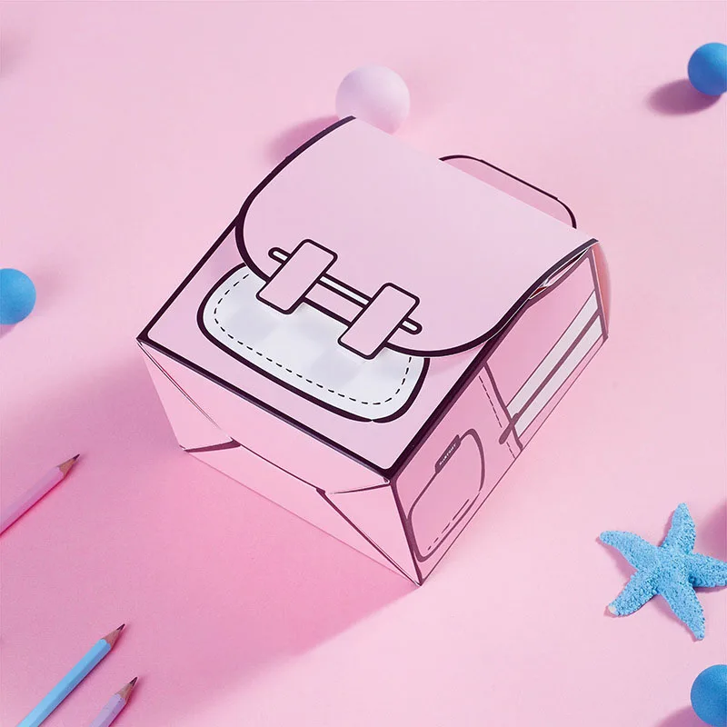 In Stock Blue Pink Schoolbag Shape Cartoon Printed Paper Birthday kids Gift Boxes Cardboard Candy Snack Sweet Packaging Box