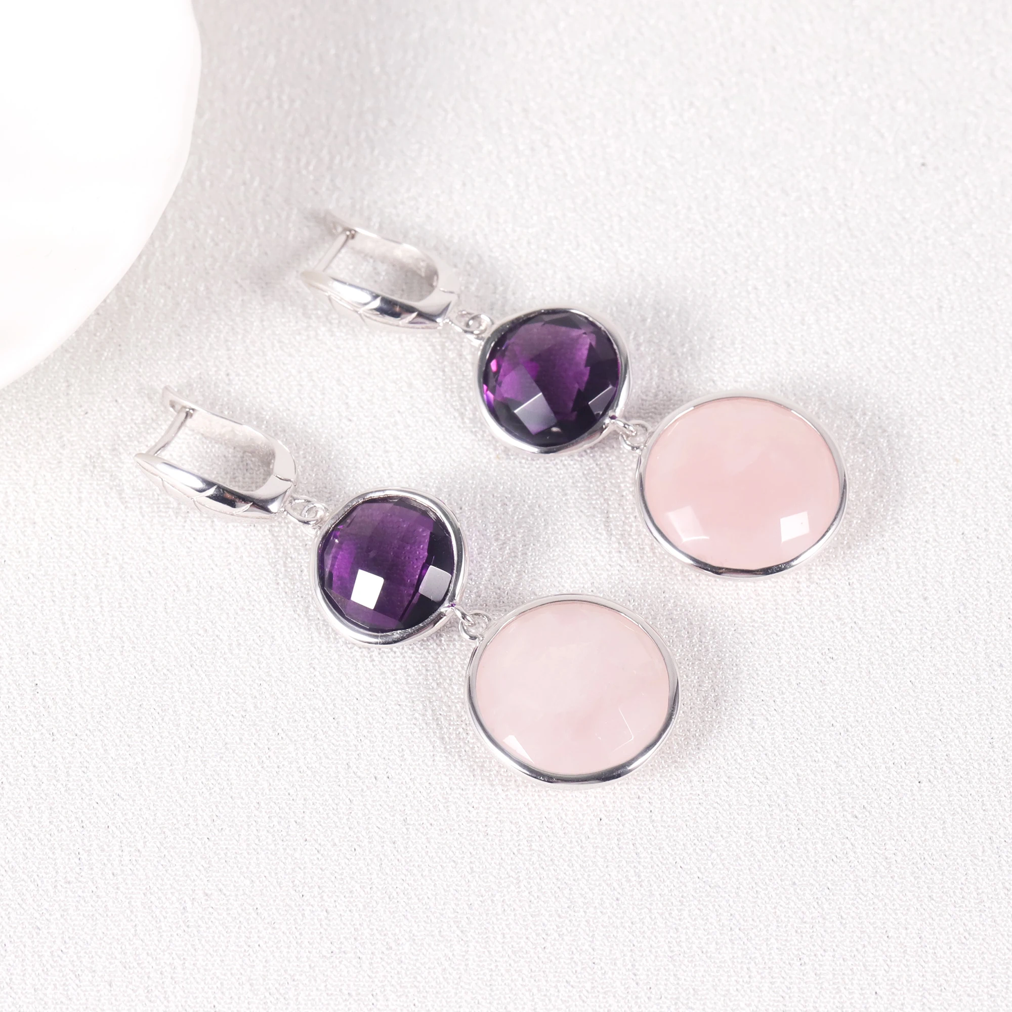 Abiding Latest Designs Natural Amethyst Rose Quartz Gemstone 925 Sterling Silver Adjustable Long Chain Sweater Necklaces