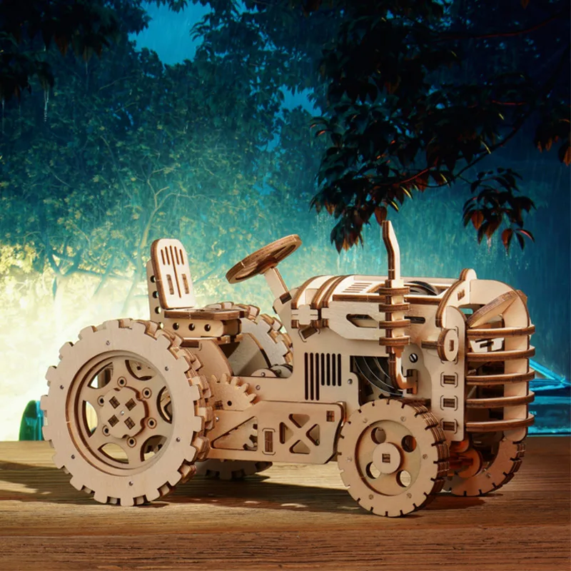 Модель 3D деревянного трактора Robotime ROKR LK401, механические шестерни, движущиеся деревянные головоломки