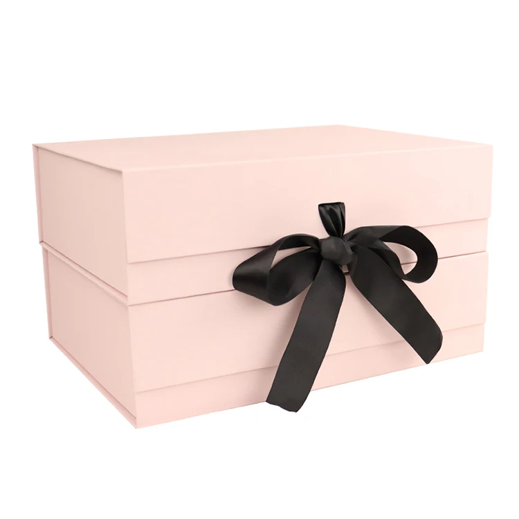 Customize Logo Printed Black Paper Flat Pack Rigid Cardboard Clothing Cosmetic Shoe Foldable Packaging Magnetic Folding Gift Box