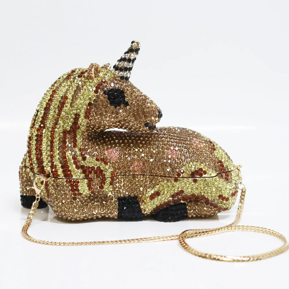 Newest Wholesale Rhinestone Crystal Lady Party Wedding Event Purse Pony Horse Handmade Clutch Bag Metal Bling Handbags for Women