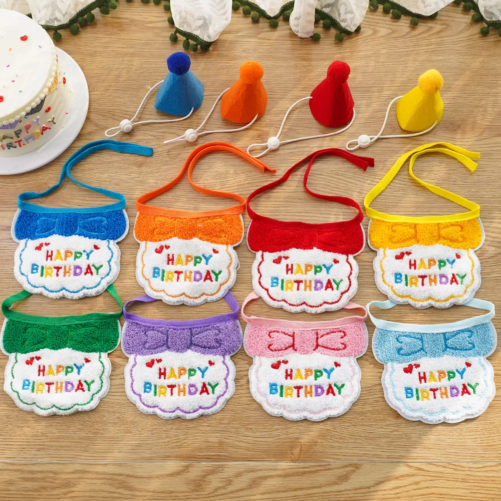 Wholesale Color Cute Pet Birthday Accessories-Saliva Towel Bib Scarf Dog Cat Hat