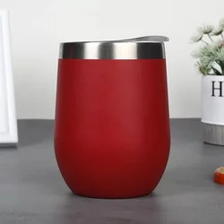 12 oz wholesale  custom double wall stemless stainless steal vacuum insulated egg shape glass wine tumbler with straw