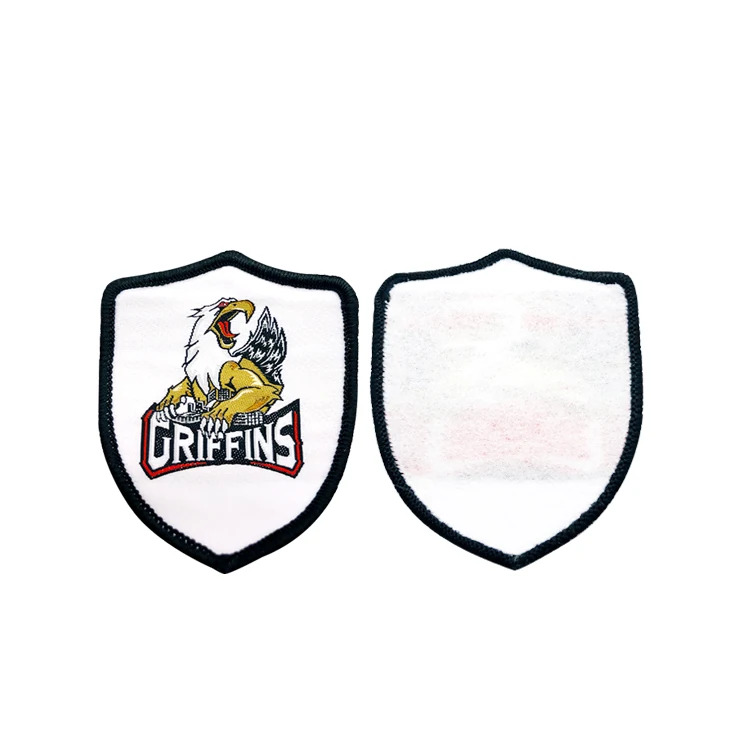 Wholesale merrow border custom brand name logo machine woven badges for uniform