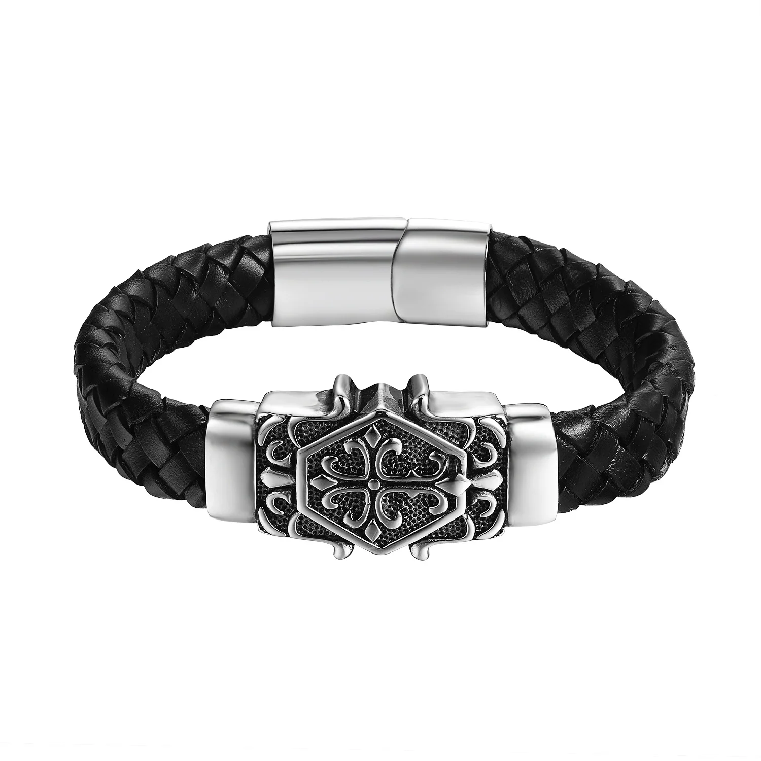 Fashion Personality Retro Jewelry Stainless Steel Leather Rope Magnet Clasp Men Jewelry Leather Bracelets