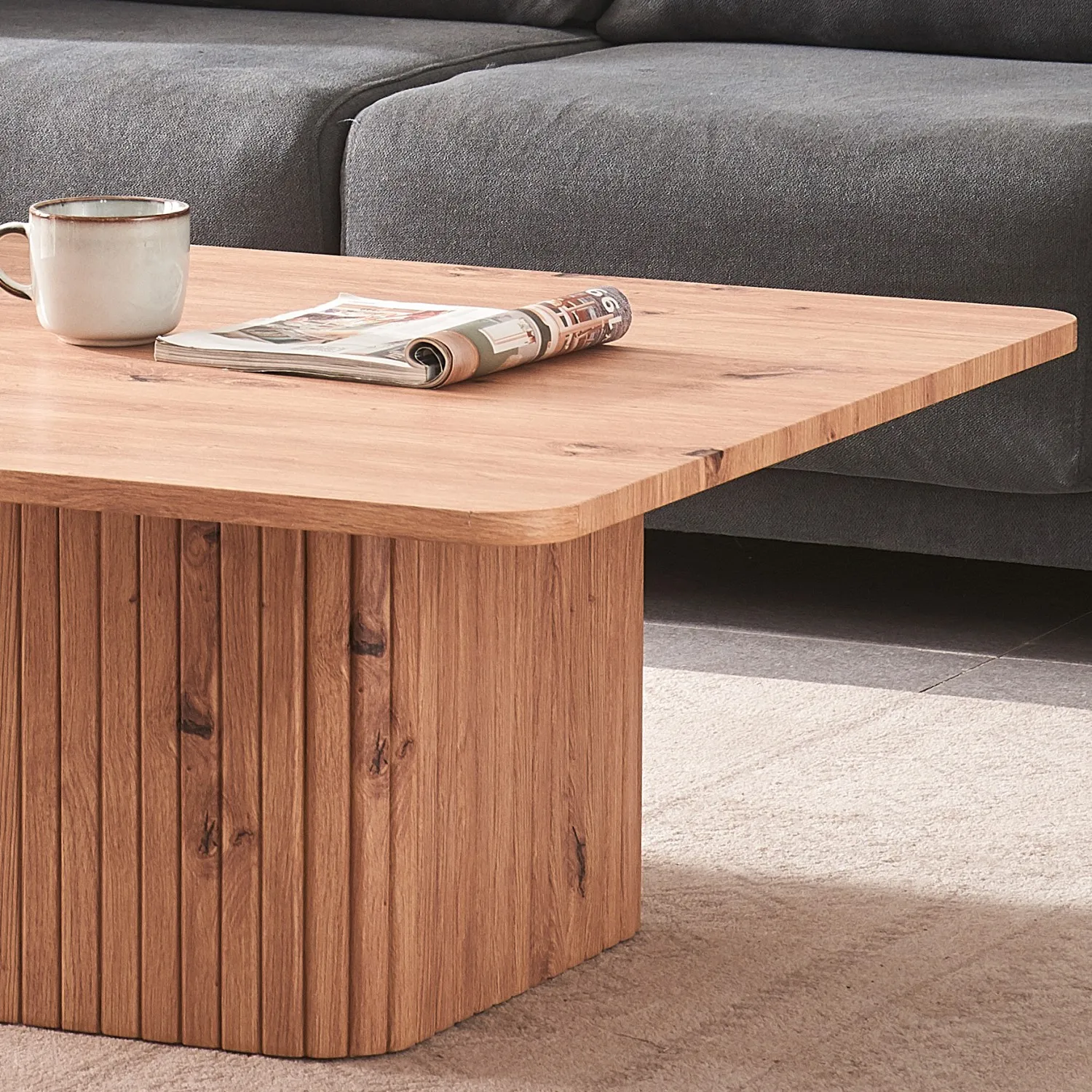 wabi-sabi wholesale european Modern Nature Nesting BROWN Wood Oak Paper MDF Round Coffee Table