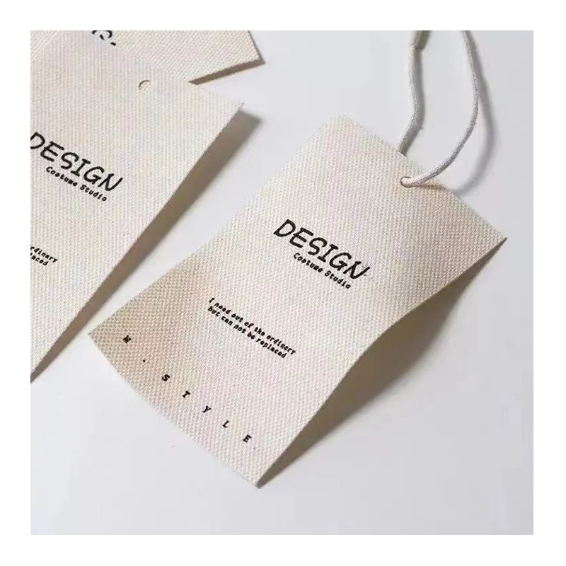 Printed Woven Fabric Clothing Logo Hang Tag Cotton Canvas Custom Cloth Tags
