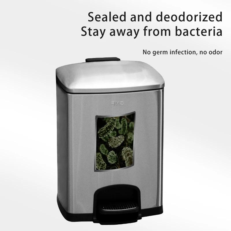 Leasylife 8L 12L large capacity pedal trash can stainless steel square trash can with lid