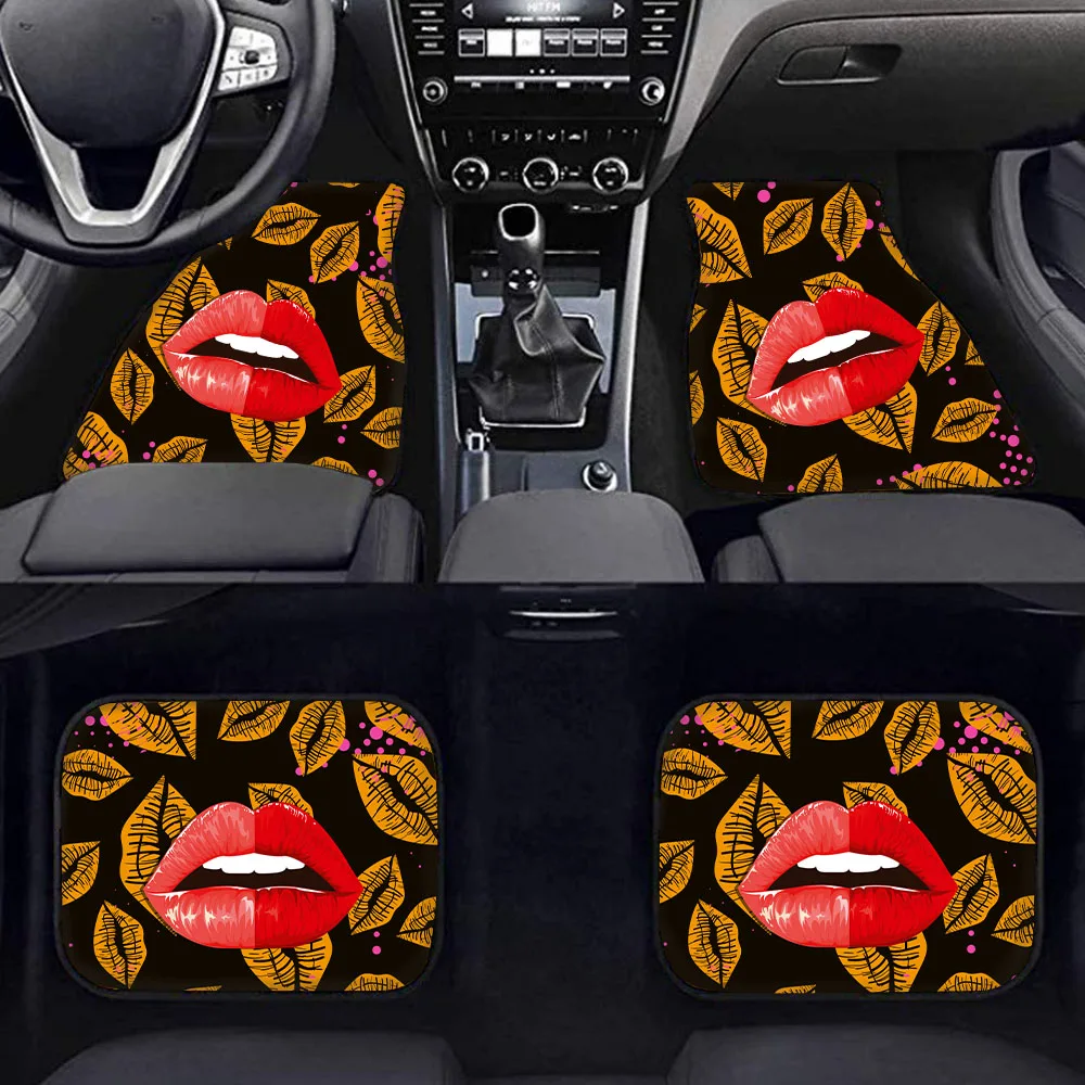 Customized Cartoon Sexy Lip Print Wholesale 4 Pieces Heel Pad Car Floor Mats Accessories Interior Decorative Universal Polyester