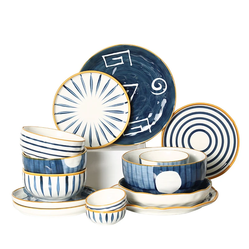 
Japanese glaze color dish set household ceramic cutlery set creative hand-painted rice bowl plate combination tableware 