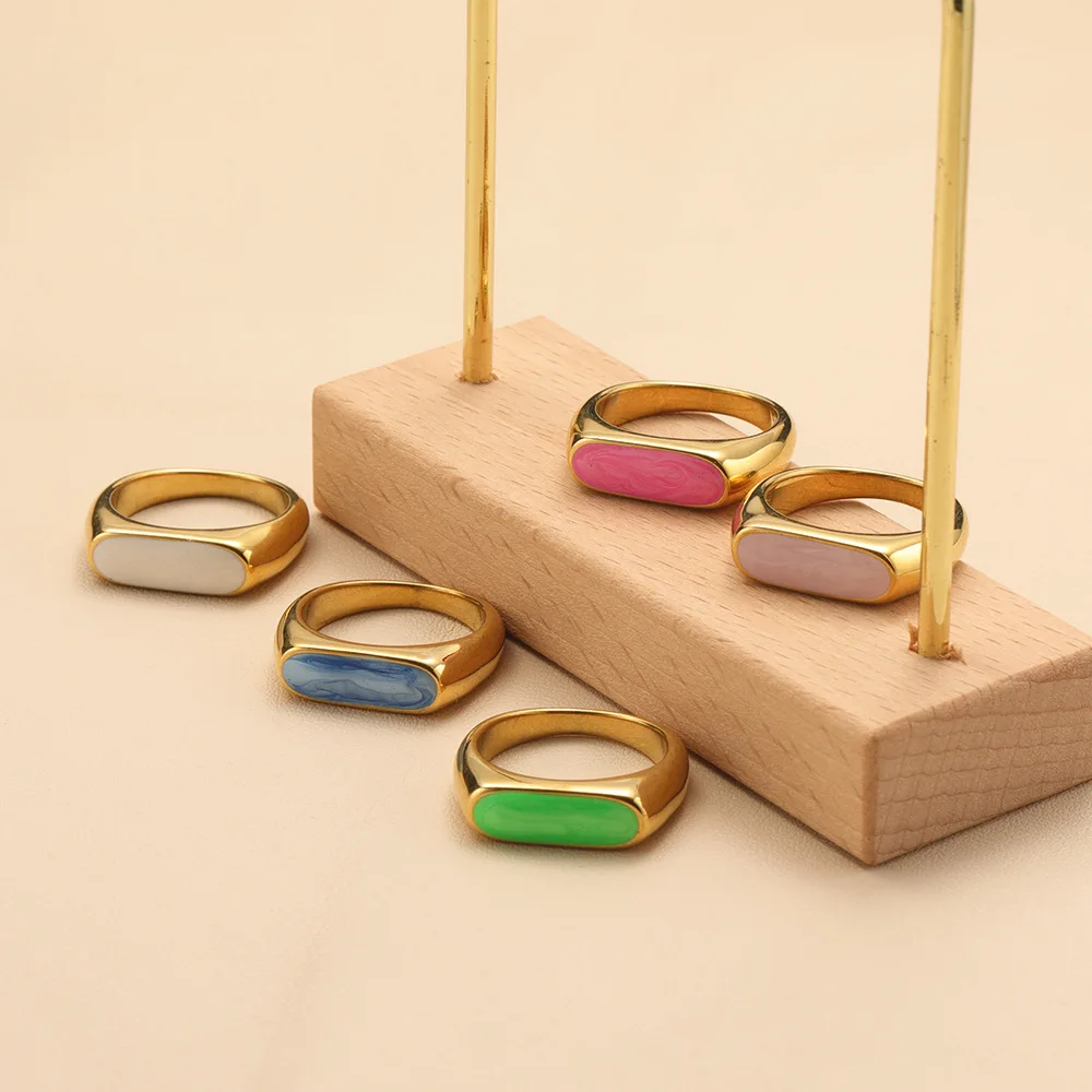 Stylist Y2K Stainless Steel Colorful Enamel Chunky Ring For Woman Pink Purple Aesthetic Statement Stackable Rings