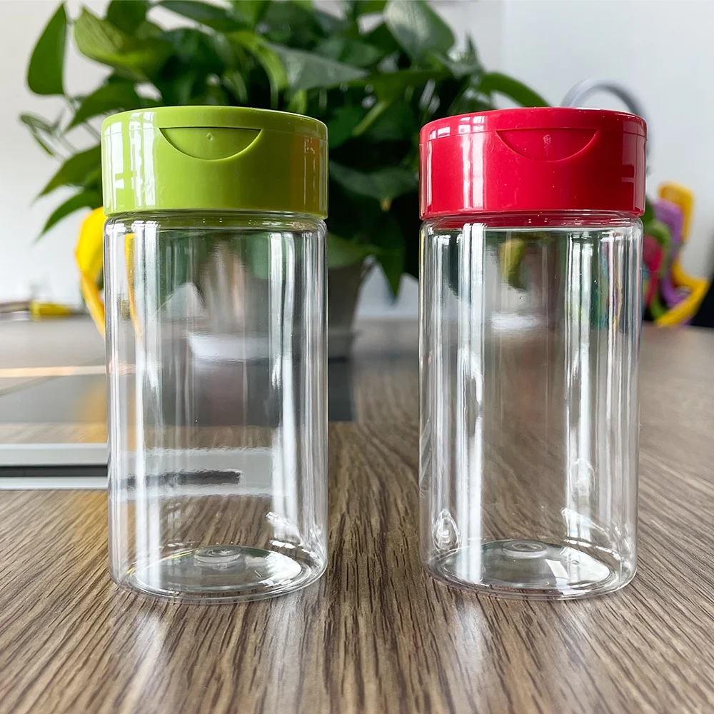 Custom Clear Plastic Spice Storage Jar 100ml Shaker Pepper Seasoning Bottle Plastic Spices Containers With Lids
