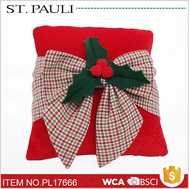 
Shantou Factory Handmade velvet christmas plaid red sofa pillows 