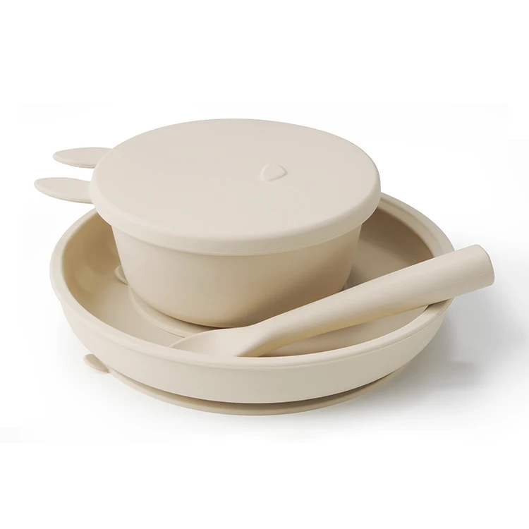 Christmas baby food grade dinnerware plate set bowls kid toddler food feeding divided silicone suction plate set