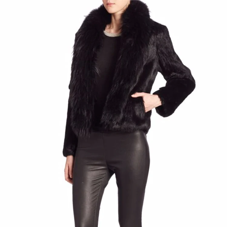 YR973  Real Rabbit Fur  Cloth With Raccoon Fur Collar Jacket Rabbit Fur Collar Coat