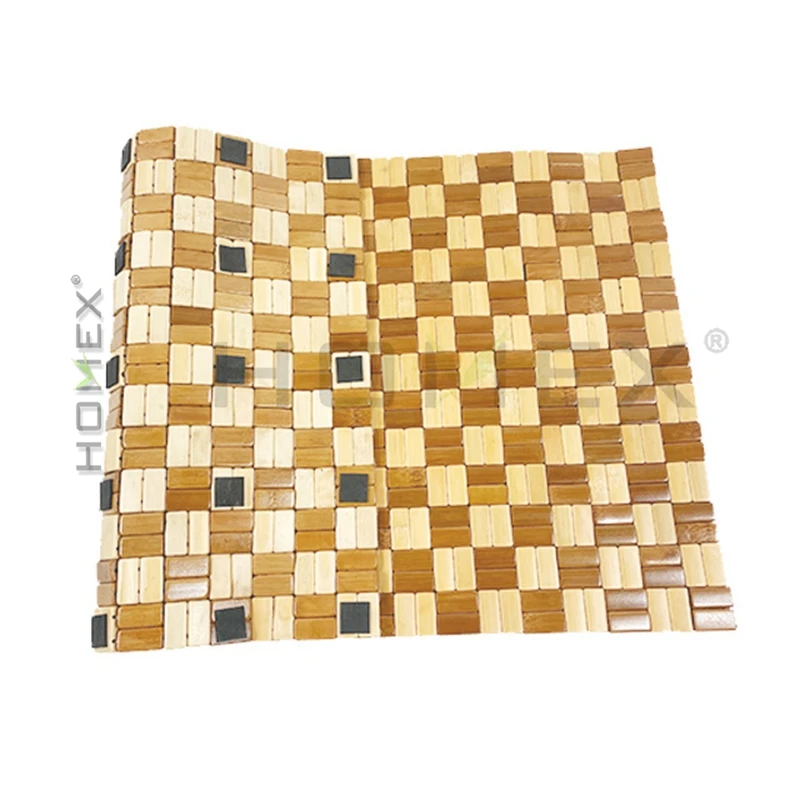 Square Natural Bamboo Bathroom Rug, Non Slip and Foldable Bamboo Floor Mat