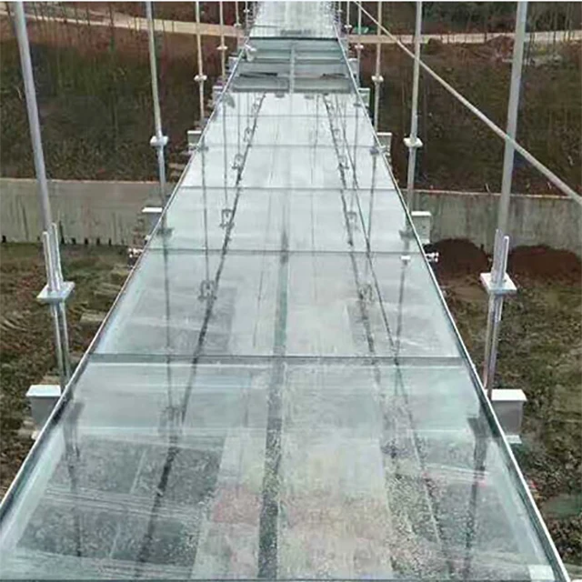 Tempered laminated glass is used for glass suspension bridges for playgrounds in mountain scenic areas