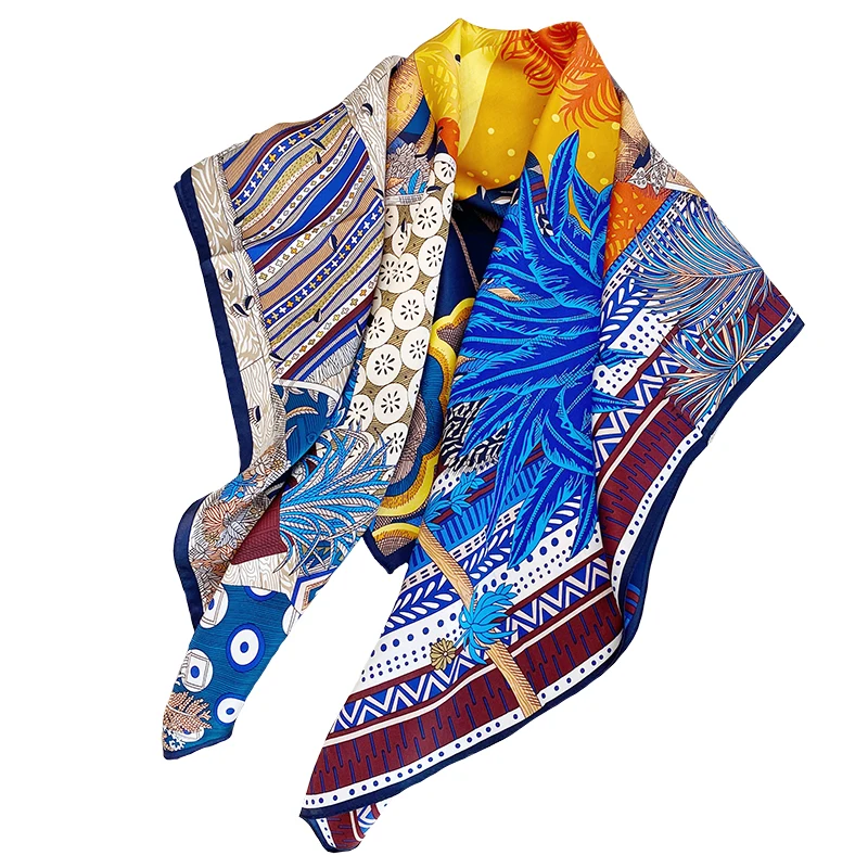 20 Pieces Digital Printed 90*90cm large Square silk  Scarf for Female 100% Pure Mulberry Silk Scarf  Fashion Headband Silk