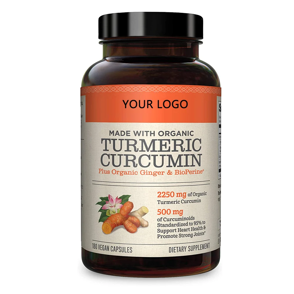 Health Herbal Supplement Turmeric Curcumin Capsules Black Pepper Extract For Heart Brain and Joint