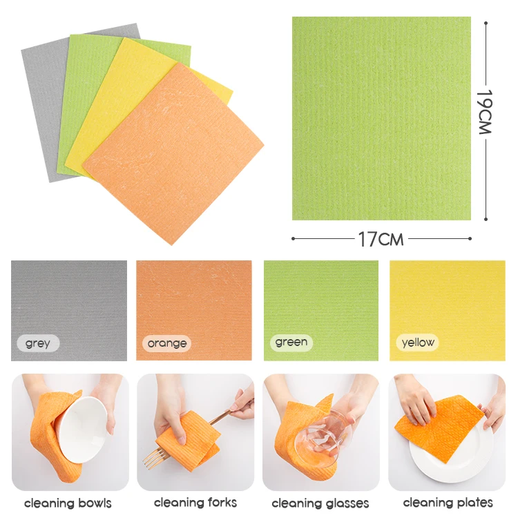 Eco friendly cotton wood pulp hand towel reusable cellulose cleaning absorbent swedish sponge cloth