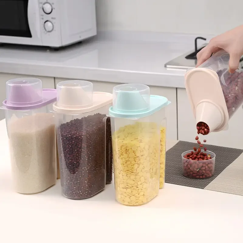 2023 Plastic Rice Container Storage Jars Scale Cup Food Preservation Box Flour Grain Cereal Dispenser Storage Box