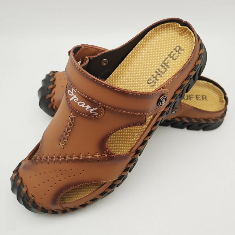 Men Leather Sandals Classic Summer Beach Shoes Large Size 48  Soft Anti Slip Men Hand Made Leather Sandal