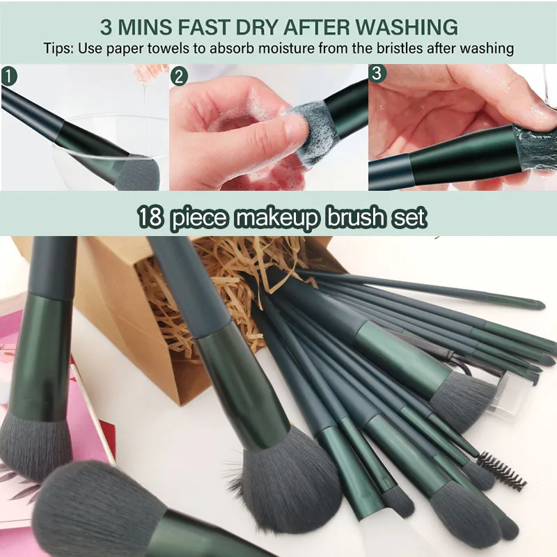 Hot Sale 16pcs Green Handle Make Up Brush Set Eye Shadow Cosmetic Brushes Professional Makeup Brush Set Custom Private Label