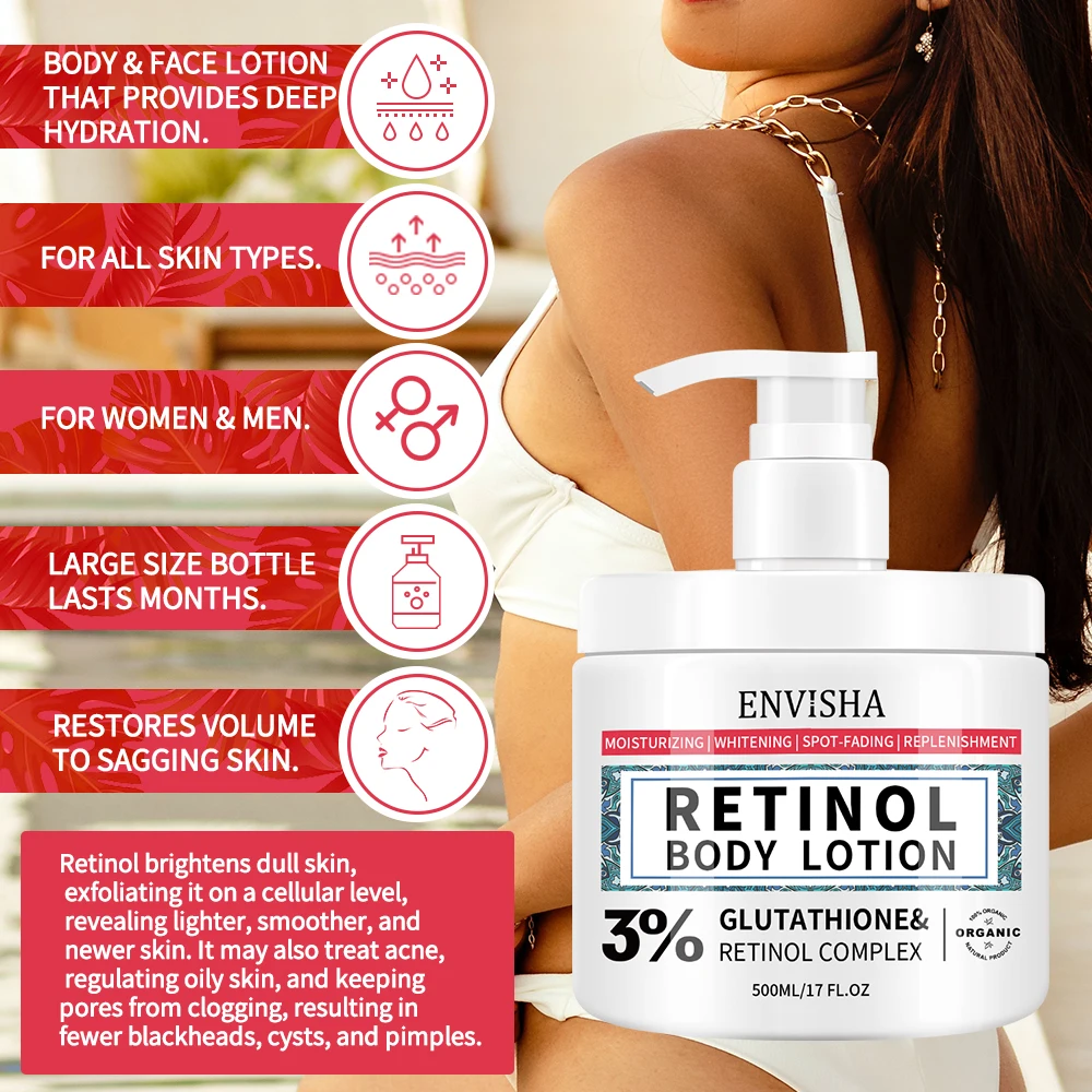 Wholesale Anti Aging Retinol Body Lotion Private Label Body Smoothing Whitening Cream For Black Skin