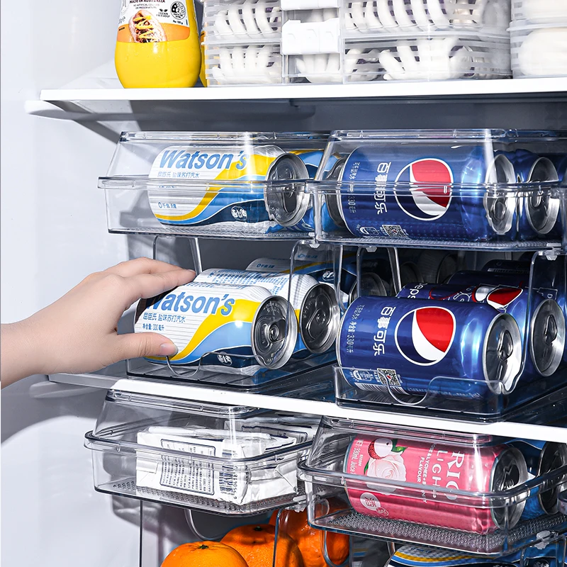 Soda Can Canned Food Bin Stackable Dispenser with Lid for Refrigerator Pantry Freezer Holds 10 Cans Clear Design