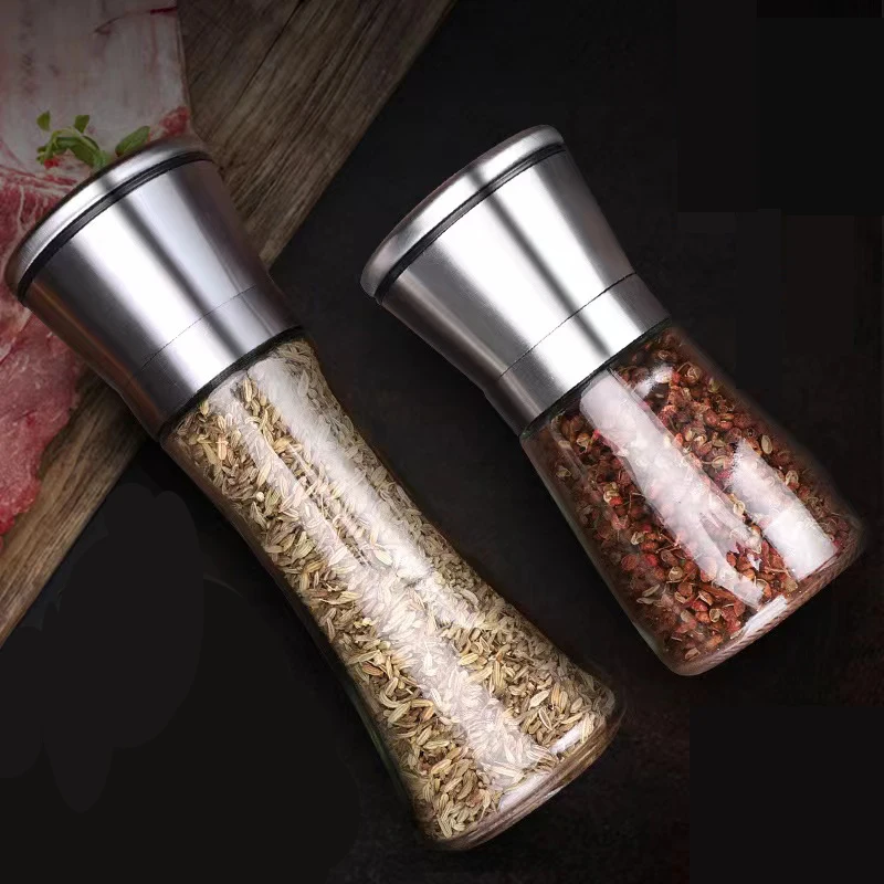 Оптовая продажа, Лидер продаж, регулируемая мельница для соли, стеклянная бутылка, керамический сердечник, ручная мельница для перца чили из нержавеющей стали