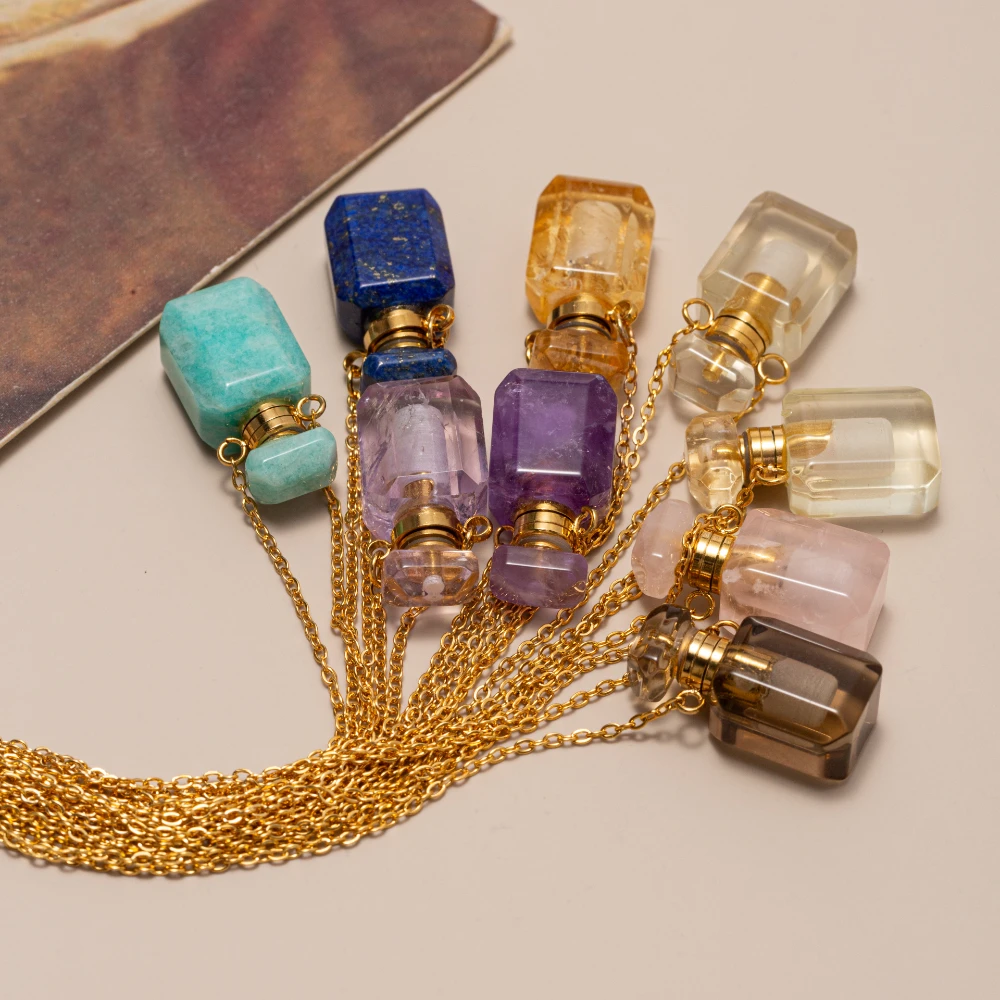 Mini Natural Stone Essential Oil Diffuser Perfume Aromatherapy Bottle Pendant Necklace Jewelry with Golden Silver Chain Necklace