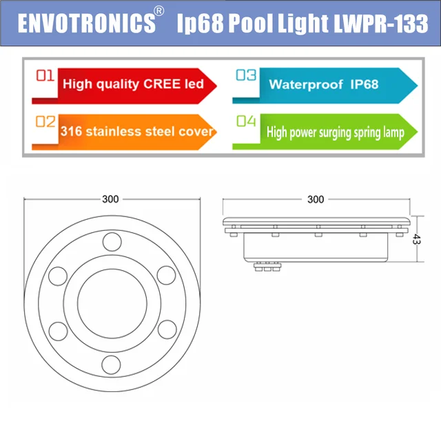 ENVOTRONICS High quality IP68 Waterproof Led Swimming Pool Light  Fountain light Seven color Yongquan lamp 316LSS